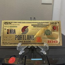 Gold Foil Plated Portland Trail Blazers Basketball Team Banknote Collectible picture