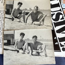 Gay Vintage 2 Vintage 3x5 Photos Affectionate Friends Hunks In Trunks Beach picture