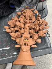 Large 1970's Adam Eve Snake Tree of Life Mexican Folk Art Terracotta Candelabra picture