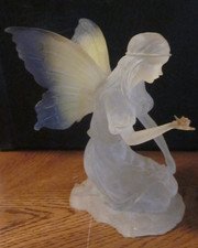 Older/Vintage Lucite Fairy Figurine, Kneeling / Colored Wings -- 7