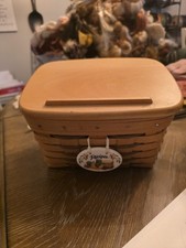 Vintage 1998 Longaberger Recipe Basket Wood Lid Ceramic Tie On Sealed Cards Line picture