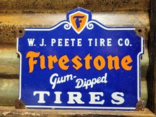 VINTAGE FIRESTONE PORCELAIN SIGN OLD GUM DIPPED RUBBER TIRES CAR AUTO PARTS SHOP picture