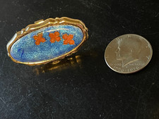 Vintage lipstick tube holder and compact mirror lipview blue with red flowers picture