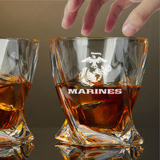 Custom Engraved US Marines Whiskey Glass – 10 oz Twisted Rocks Glass picture