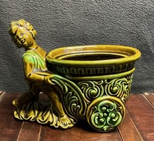 Vintage Green Wheelbarrow Ceramic Planter picture