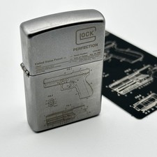 Glock Custom Zippo Lighter | Satin Chrome Zippo + Engraved Card | Made In USA picture