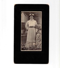 Antique 1910s Woman Sunflowers & PHOTO AT SAME STUDIO White Dress Bow 8.5x5” picture