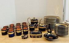Vintage Limoges Legle France 50+Pc Dessert & Coffee Service for 14 Cobalt & Gold picture