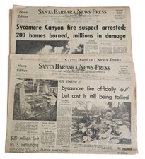 Sycamore Canyon Fire Flame Santa Barbara Newspaper CA July 27 & 28 1977 Lot of 2 picture