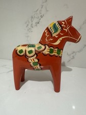 Large Red Dala Style Wooden Horse Hand Painted Folk Art Figurine 8.5” picture