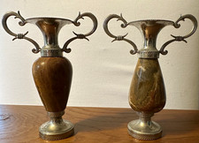 Pair VTG 4.5 in onyx amphora Vases w/Polished silver toned Mounts picture