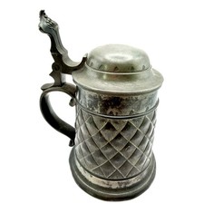 Antique c1880-1900 Secessionist Lidded Tankard Beer Stein Art Nouveau Metal picture