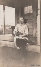 RRPC Cat Postcard Girl Pet Cat Cats Porch RPPC Real Photo Postcard VINTAGE PHOTO picture