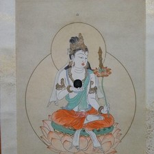 Kannon Bodhisattva Hanging Scroll, Antique, Slight Stains, 45x173.5cm picture