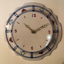Vintage 1990s Y2K Ceramic Stoneware Italian Blue Blossoms Wall Clock picture
