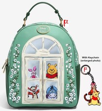 Disney Winnie the Pooh Piglet Tigger Eeyore Floral Backpack & Loungefly Keychain picture