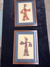 Chinese shadow puppet framed art pair of two 20x15” picture