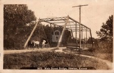 Newton KS Kansas Horse Buggy on Main Street Bridge RPPC Photo Postcard COPY picture