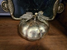 Vintage Mid-Century Brass Pumpkin Fall Autumn Decor Canister Trinket Box 6×5 picture