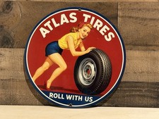 Hi Gloss Atlas Tires Pinup Girl Advertising Vintage  Style Metal Sign picture