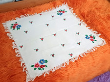 Vintage Hand Embroidered Floral Tablecloth Cotagecore 66 x 62 cm picture