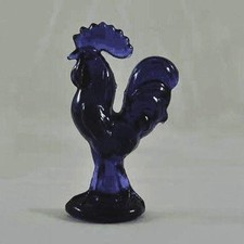Depression Style MINI COBALT BLUE GLASS ROOSTER Chicken 4.5 Inch Tall * MINT picture