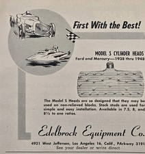 Edelbrock Equipment Co Los Angeles CA Model S Heads Racing Vintage Print Ad 1951 picture