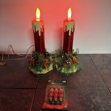 2-Vtg 1950s Christmas Candles Decoration Plastic & Cardboard Beacon Electric picture