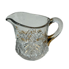 SALTSBURG PA Pennsylvania Antique DEPRESSION GOLD Glass Souvenir TRINKET CREAMER picture