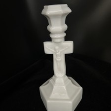 Antique Cambridge Religious Opal Glass Crucifix Candlestick 1903 picture
