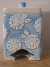 Vintage MSRF Sunflower Blue & White Ceramic Tea Bag Dispenser with Lid picture