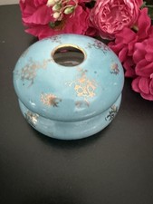 Vintage Hand Painted Porcelain Dresser Jar floral Vanity Powder Jar Gold Trim picture