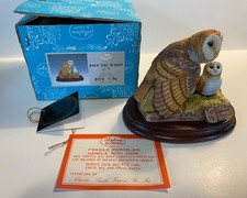 Vtg  Andrea By Sadek Barn Owl Family Figurine With Wood Base 1988 #8178 4.5” H picture