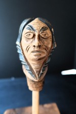 Antique Phi Sigma Kappa Folk Carved Dartmouth Cane Head Native American Pommel picture