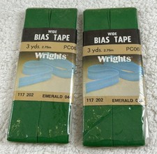 NOS 2 Pkgs VTG 1986 Wrights Poly/Cotton Wide Bias Tape EMERALD 044 117 202 3yds picture