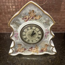 LANSHIRE HAND PAINTED PORCELAIN ELECTRIC CLOCK~SIGNED~WORKS~CHERIBS picture