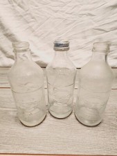 Set Of 3 Vintage Pepsi-Cola 10 Fl Oz Clear Glass Embossed Bottle Square Logo  picture