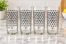 Vtg Hazel Atlas Glass 4 Atomic Starburst Retro Mid Century Tumblers MCM 12 Oz. picture