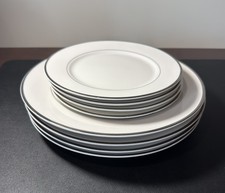 Wallace Fine China (WPO2) - 8 White Silver Trim Plates : Dinner (4) & Salad (4) picture