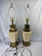 Vintage Stiffel Cream Porcelain & Brass Table Lamp Pair - Very Heavy picture