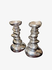 Vtg Michael Aram 2 Candle Holders Stacked River Rocks Silver Sculpture 7.75