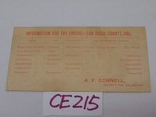 VINTAGE ANTIQUE SAN DIEGO COUNTY, CA. TAX PAYERS DUE DATE GUIDE 1920'S ? CORNELL picture
