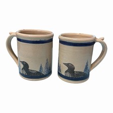 Dakota Stoneware Loon Mug Painted Handmade Coffee Cup USA Pottery Vintage *chips picture