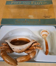 Fitz Floyd Seaboard Crab Butter Dip Sauce Bowl Dish Shell Spoon Nautical Ocean picture
