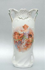 ANTIQUE VASE GERMANY 2926 CHERUB ANGELIC DOUBLE HANDLED SCENIC VICTORIAN POTTERY picture