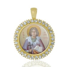St Peter The Aleut Christian Round Medal Gold Tone Pendant with Rhinestones picture