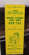 Rare Vintage Matchbook Cover E2 Los Angeles California Tel Rad Credit Union Save picture