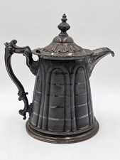 Antique 19th C Meriden Water Pitcher Decanter Bold Ornate Silver Plate Lrg Heavy picture
