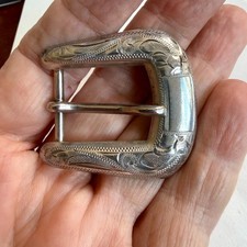 Vintage Sterling Silver Ranger Belt Buckle Hand Engraved Western Scroll 13.1g  picture