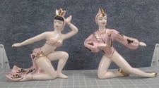 Rare Vintage 50s Napco Ceramic Oriental Dancer Figurines picture